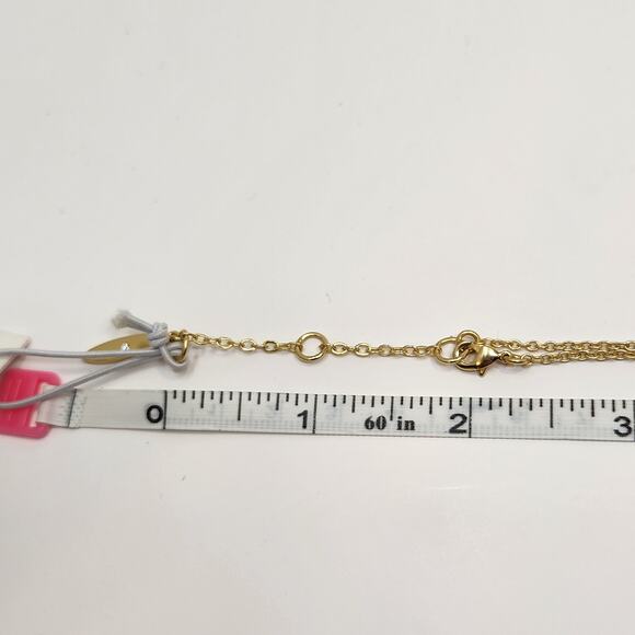 Sole Society Gold Tone Chain Long Necklace CZ Bar Metal Fringe Pendant Casual - Picture 7 of 7